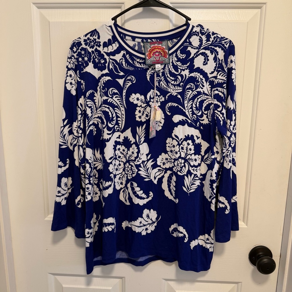 Johnny was Womens The Janie Favorite Fitted Elbow Sleeve Tee- ZAFIRA BLOOM Small